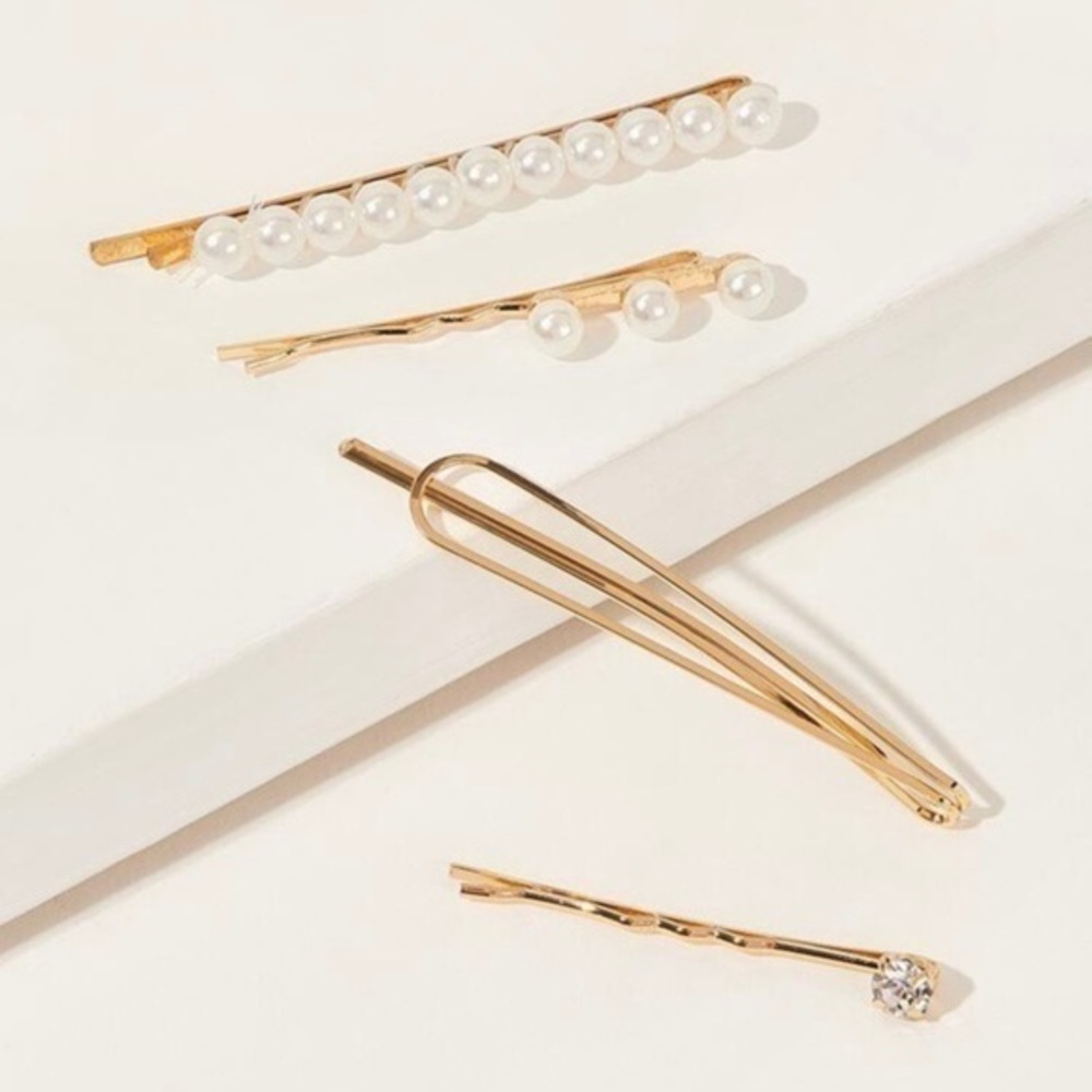 3/$30 💛 4pcs Faux Pearl Rhinestone Hair Clips